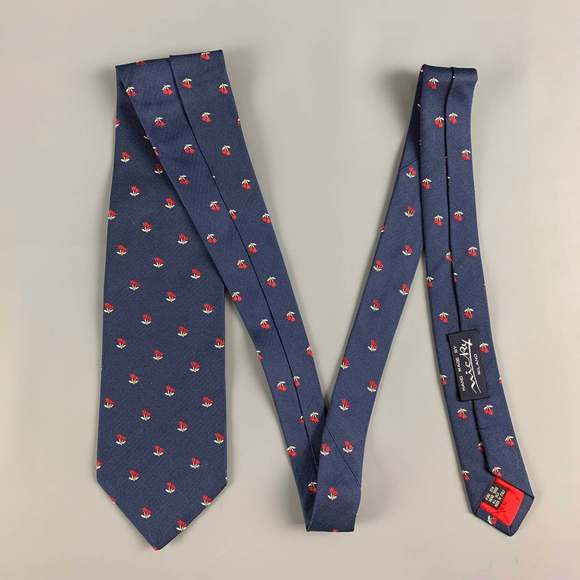 MICKY Navy Red Floral Silk Tie - Picture 3 of 6